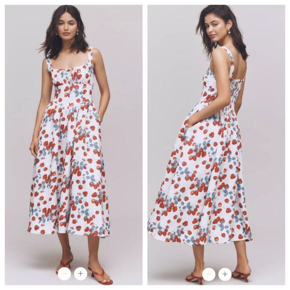 Reformation Balia Linen Sleeveless Basque-Waist Midi Dress - Picture 1 of 7